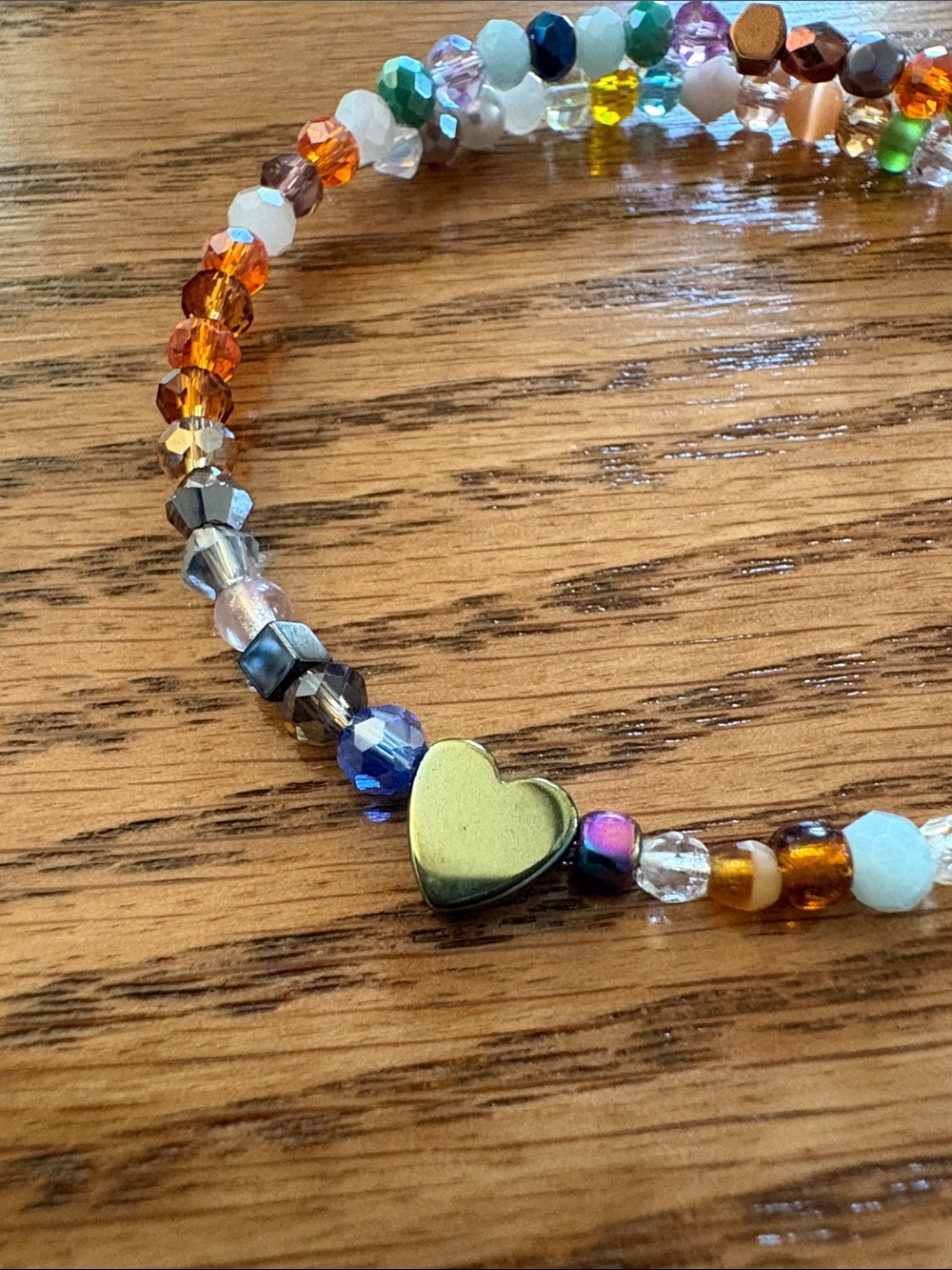 Hand Crafted Multicolor Beaded Heart Memory Wire Bracelet - Picture 4 of 8